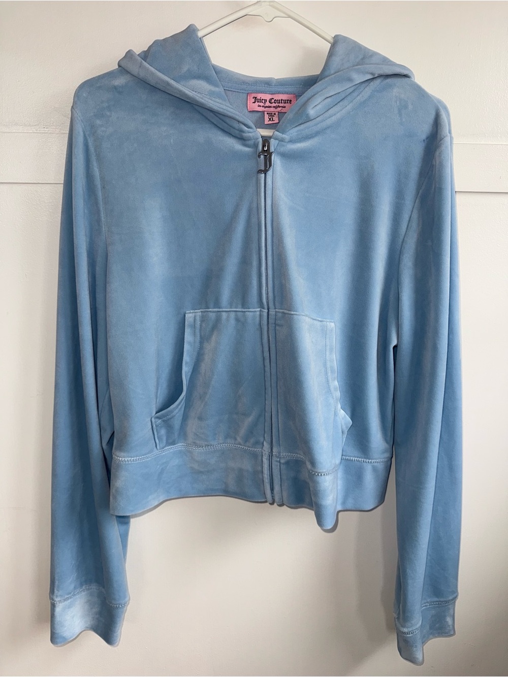 Juicy Couture Hoodie Women’s Size XL Blue OG Big Bling Velour Y2K Cropped